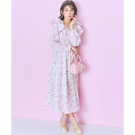 ワンピース ロング マキシ レディース リボンスリーブ marun ひざ下 L/LL/3L/4L/5L ニッセン nissen_3