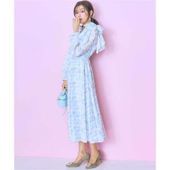 ワンピース ロング マキシ レディース リボンスリーブ marun ひざ下 L/LL/3L/4L/5L ニッセン nissen_9