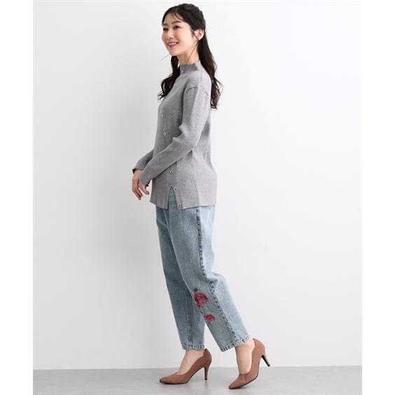 ニッセン ニット セーター レディース ビジューボタン使いラメ