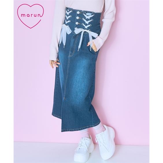 スカート ひざ丈 大きいサイズ レディース 編み上げ デニム marun 6L/8L/10L ニッセン nissen ニッセン（nissen） スカート ひざ丈 大きいサイズ レディース