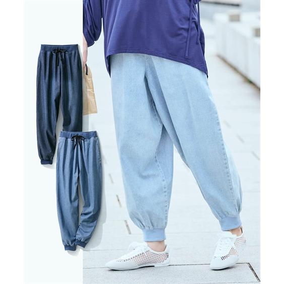 ニッセン（nissen） ワイドパンツ レディース 楽ちん デニム 裾リブ