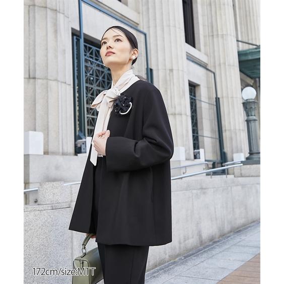 pearl☆Mトール黒無地♪ノーカラージャケットパンツスーツ3点◯D371 riomaru-shop_23120805st