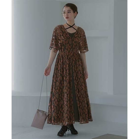パーティドレス ワンピース レディース 結婚式 パーティー オケージョン ドレス バック リボン デザイン スリット起毛 レース 〔Callarus〕 M/L ニッセン nissen_6