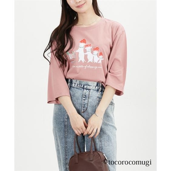 ニッセン トップス レディース トコロコムギ いろんなにゃんこ7分袖T 