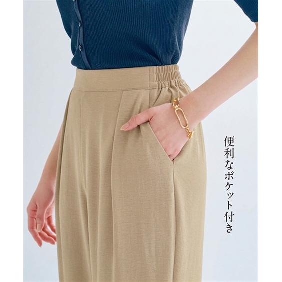 3668y美品 ローヘン ツータックサテンパンツ アイボリー S 日本製 ワイドパンツ レディース しぼサテンインタックとろみイージー