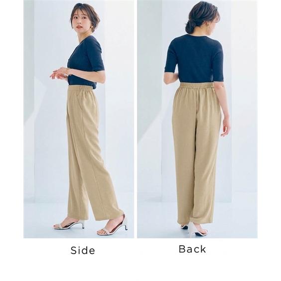ワイドパンツ レディース しぼサテンインタックとろみイージー