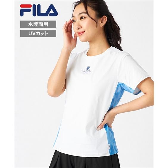 FILA 半袖トップス レース切り替え ホワイト ネイビー FILA（フィラ） スポーツウェア トップス レディース 水陸両用