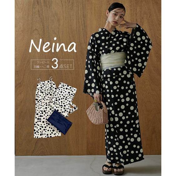 ドット柄浴衣 帯セット ニッセン（nissen） 浴衣 レディース ドット柄 ワンピース セット 上衣