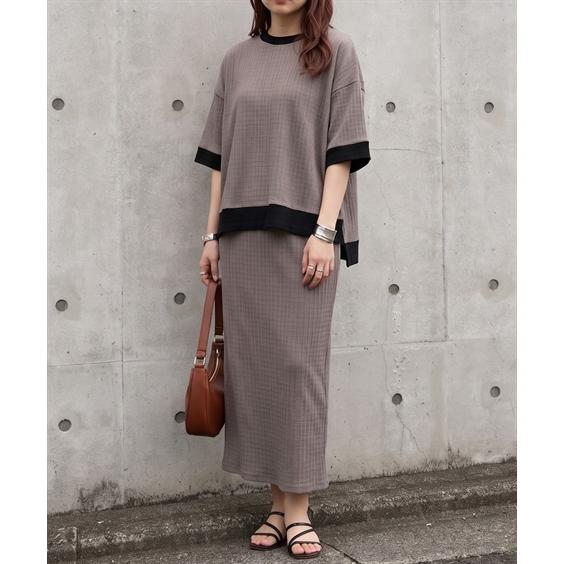 伊太利屋 セットアップ 上下 カットソー 七分袖 総柄 ロング スカート 9 ニッセン（nissen） Tシャツ カットソー レディース 楊柳 ジャガード