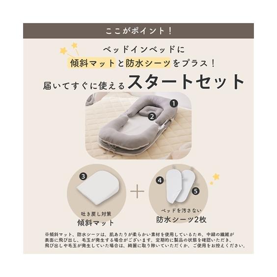 ベッド イン 5点セット Coco.Fa バッグ 一体型コンパクトに持ち運び 春 夏 秋 冬 ベビー布団 お昼寝布団 寝具 | ベッドインベッド5点セット | ニッセン nissenの画像