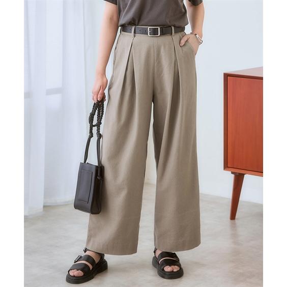 美品　45R レディース　麻ワイドパンツ ニッセン（nissen） ワイドパンツ レディース 麻調合繊ダブルタック