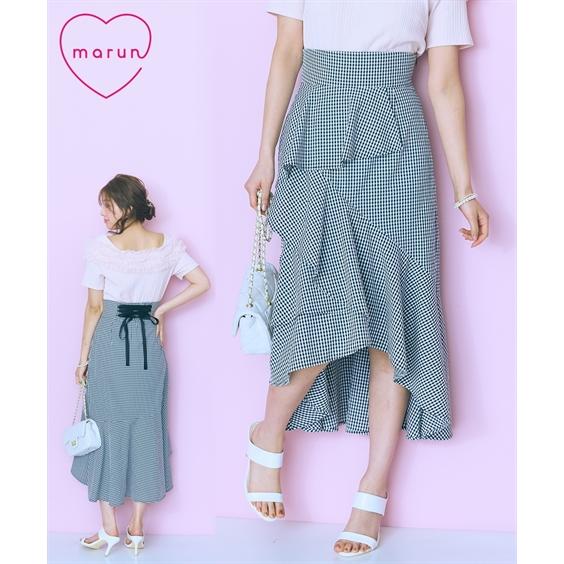ロングスカート レディース ギンガムチェックティアード スカート marun 夏 マキシスカート 長め ロンスカ | L/LL/3L/4L/5L | ニッセン nissen ニッセン（nissen） ロングスカート レディース ギンガムチェック