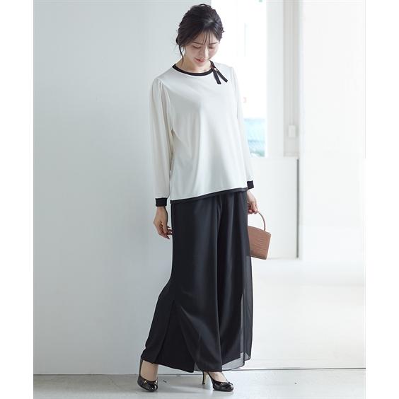 慈雨　長袖プルオーバー　日本製　カットソー ニッセン（nissen） Tシャツ カットソー 衿ぐり配色リボン付 長袖 プル