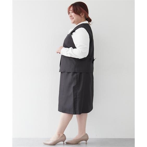 事務服 ベストスーツ 大きいサイズ レディース 会社制服 ベスト スーツ ＋ボックス プリーツ スカート 抗菌防臭 テープ付 有 春 夏 秋 4L/5L ニッセン nissen_16