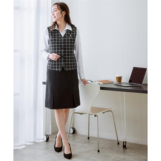 事務服 ベストスーツ 大きいサイズ レディース 会社制服 ベスト スーツ ＋ボックス プリーツ スカート 抗菌防臭 テープ付 有 春 夏 秋 4L/5L ニッセン nissen_5