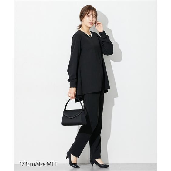 喪服 礼服 ブラックフォーマル トールサイズ レディース 高身長 カットジョーゼット セットアップ ブラウス ＋テーパード パンツ ウォッシャブル 形態安定