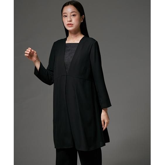 喪服 礼服 ブラックフォーマル レディース 日本製米沢織生地使用 防しわレイヤード ロング丈 デザイン ブラウス ＋テーパード パンツ セットアップ 〔Callarus〕の画像
