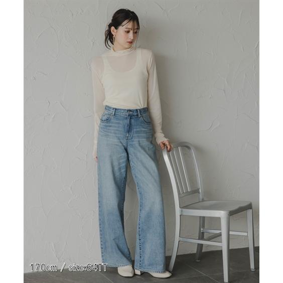 ワイドパンツ トールサイズ レディース 高身長 デニム ワイド ストレート パンツ Essenave 秋 冬 大きいサイズ ゆったり | ウエスト73〜104cm | ニッセン nissen_4