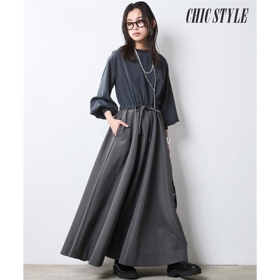 ワンピース ロング マキシ レディース リブ使い異素材ドッキング シックスタイル 春 秋 ひざ下 | M〜5L | ニッセン nissen ニッセン（nissen） ワンピース ロング マキシ レディース リブ使い異