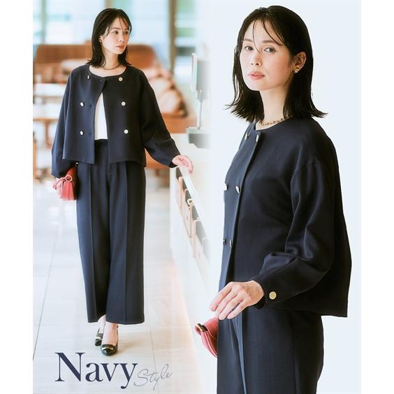 ニッセン スーツ レディース ドビー素材ダブルブレスト ショート