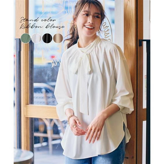 ニッセン（nissen） シャツ ブラウス レディース とろみ素材 スタンド