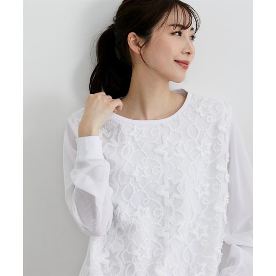 ニッセン（nissen） Tシャツ カットソー レディース 浮き出る星 レース