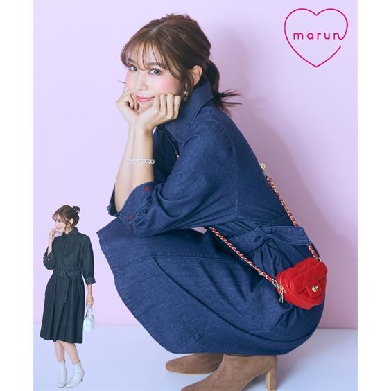 ワンピース ひざ丈 レディース 袖口ハート刺しゅう デニム シャツ marun | 6L/8L/10L | ニッセン nissen ニッセン（nissen） ワンピース ひざ丈 レディース 袖口ハート刺しゅう