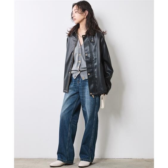 アウター レディース フェイクレザー ブルゾン シックスタイル | M〜5L | ニッセン nissen ニッセン（nissen） アウター レディース フェイクレザー ブルゾン