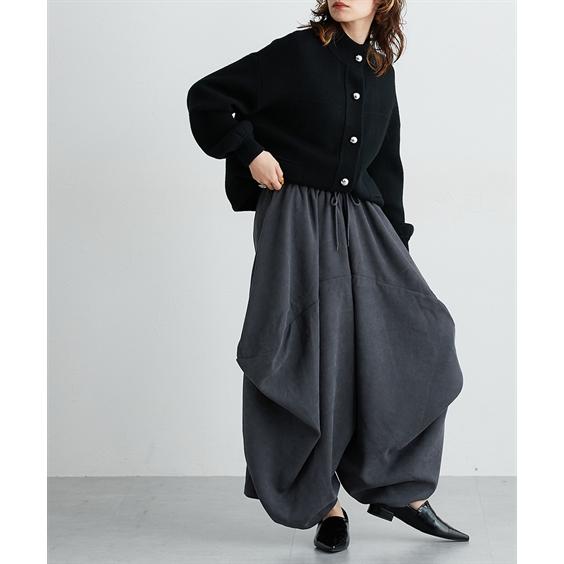 SakoプリーツパンツL　黒　サルエル　ワイド ニッセン（nissen） ワイドパンツ レディース ツイル起毛ゆったり