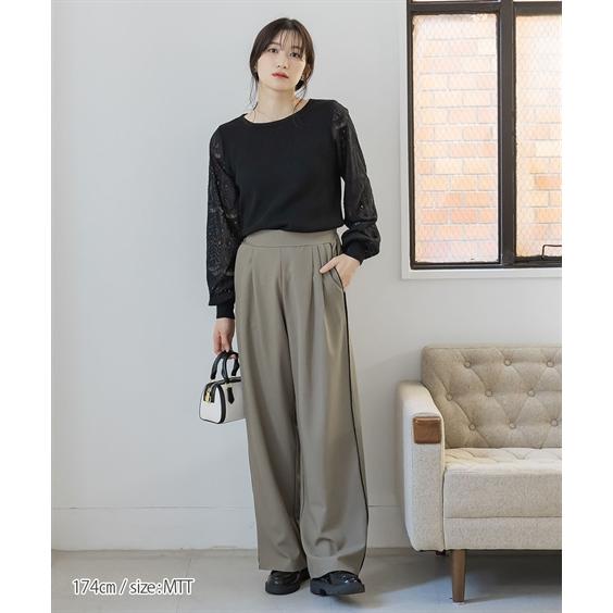ワイドパンツ トールサイズ レディース 高身長 パイピング デザイン ワイド パンツ Essenave 春 夏 秋 大きいサイズ ゆったり | LL/3L | ニッセン nissen_3