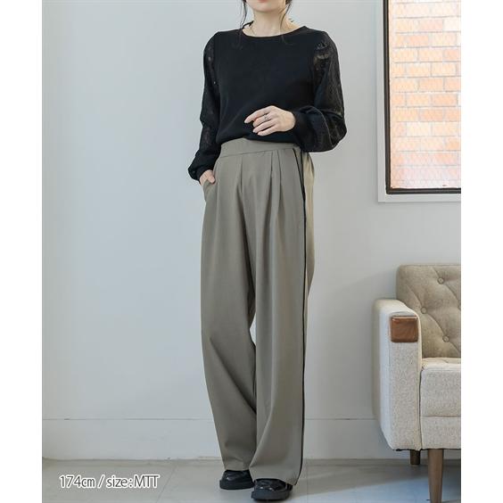ワイドパンツ トールサイズ レディース 高身長 パイピング デザイン ワイド パンツ Essenave 春 夏 秋 大きいサイズ ゆったり | LL/3L | ニッセン nissen_8