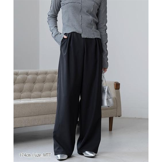 ワイドパンツ トールサイズ レディース 高身長 パイピング デザイン ワイド パンツ Essenave 春 夏 秋 大きいサイズ ゆったり | LL/3L | ニッセン nissen_11