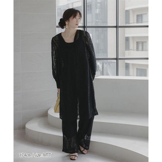 【新品未使用】ラウンジドレス　カットレースチュニック　ブラック　黒　ワンピース カットレースチュニック | LOUNGEDRESS(ラウンジドレス)レディース