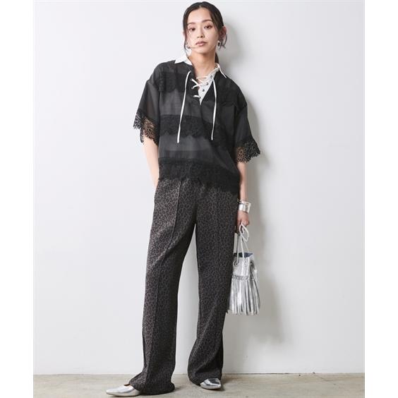 【極美品】PLEATS PLEASE ストレートパンツ 総柄 レオパード調 希少 ニッセン（nissen） ストレートパンツ レディース レオパード トラック