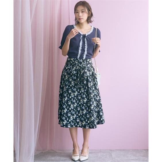 ニッセン（nissen） スカート 大きいサイズ リボン使いフラワー