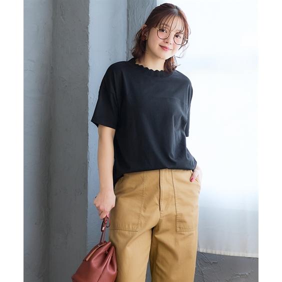ニッセン（nissen） Tシャツ カットソー レディース かぎ針ネック綿混