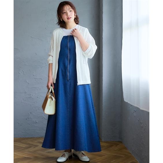 ワンピース ロング マキシ レディース フロントジップ デニム キャミ