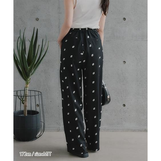 パンツ ワイドパンツ トールサイズ レディース 高身長 花柄刺しゅうツイルタック Essenave 夏 大きいサイズ ゆっ_12