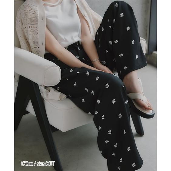 パンツ ワイドパンツ トールサイズ レディース 高身長 花柄刺しゅうツイルタック Essenave 夏 大きいサイズ ゆっ_14