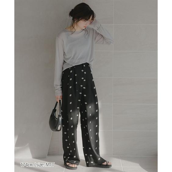 パンツ ワイドパンツ トールサイズ レディース 高身長 花柄刺しゅうツイルタック Essenave 夏 大きいサイズ ゆっ_8