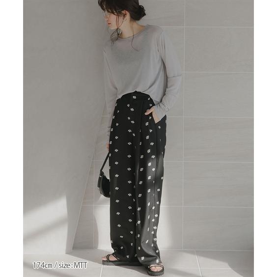 パンツ ワイドパンツ トールサイズ レディース 高身長 花柄刺しゅうツイルタック Essenave 夏 大きいサイズ ゆっ_9