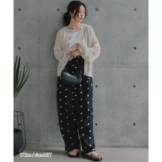 パンツ ワイドパンツ トールサイズ レディース 高身長 花柄刺しゅうツイルタック Essenave 夏 大きいサイズ ゆっ_10
