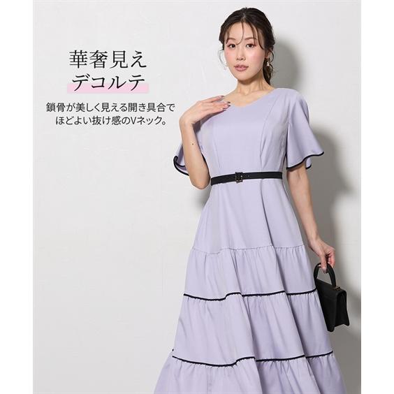 ワンピース ロング マキシ レディース 大きい胸専用 るなさんコラボ 配色パイピングティアード 夏 ひざ下 ニッ_17