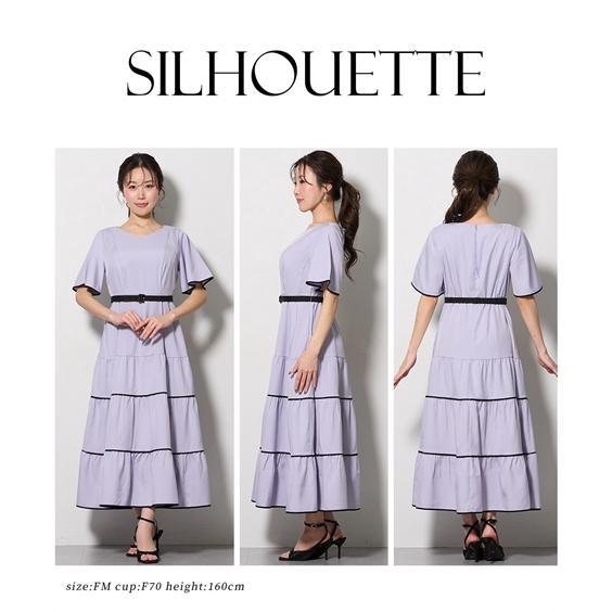 ワンピース ロング マキシ レディース 大きい胸専用 るなさんコラボ 配色パイピングティアード 夏 ひざ下 ニッ_10