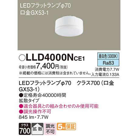 Panasonic（パナソニック） LED電球 フラットランプ LLD4000NCE1 Φ70