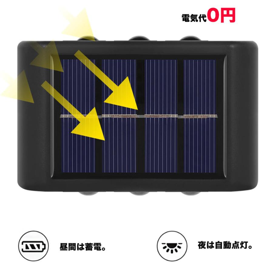 ソーラーライト上下発光 6灯ソーラーLED屋外照明 太陽光発電 夜
