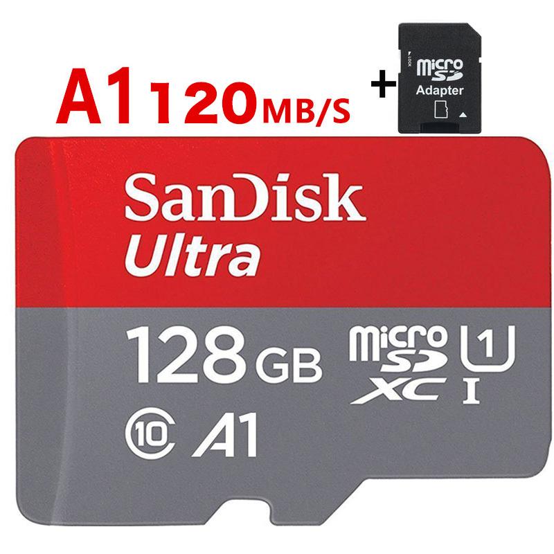 microsdカード 128GB SanDisk サンディスク 120MB 秒 アプリ最適化 A1対応 microSDXC Class10 超高速 海外向けパッケージ SDカード変換アダプター付き 送料無料