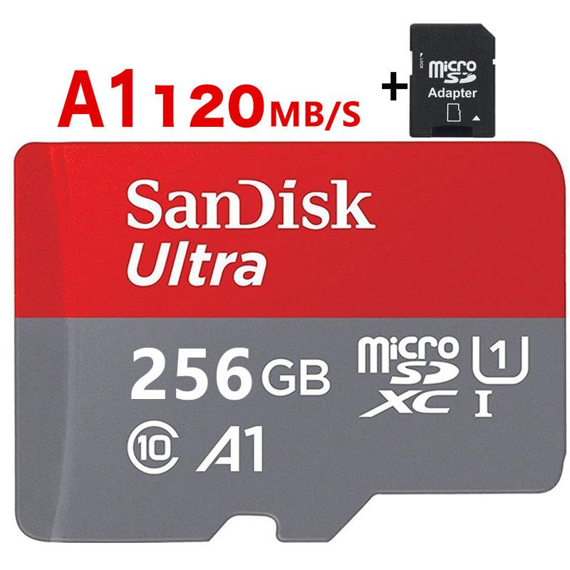 microsdカード 256GB SanDisk サンディスク 120MB/秒 アプリ最適化 A1対応 microSDXC Class10 超高速 海外向けパッケージ SDカード変換アダプター付き 送料無料｜nissin-lux