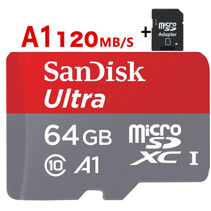 microsdカード 64GB SanDisk サンディスク 120MB/秒 アプリ最適化 A1対応 microSDXC Class10 超高速 海外向けパッケージ SDカード変換アダプター付き 送料無料｜nissin-lux