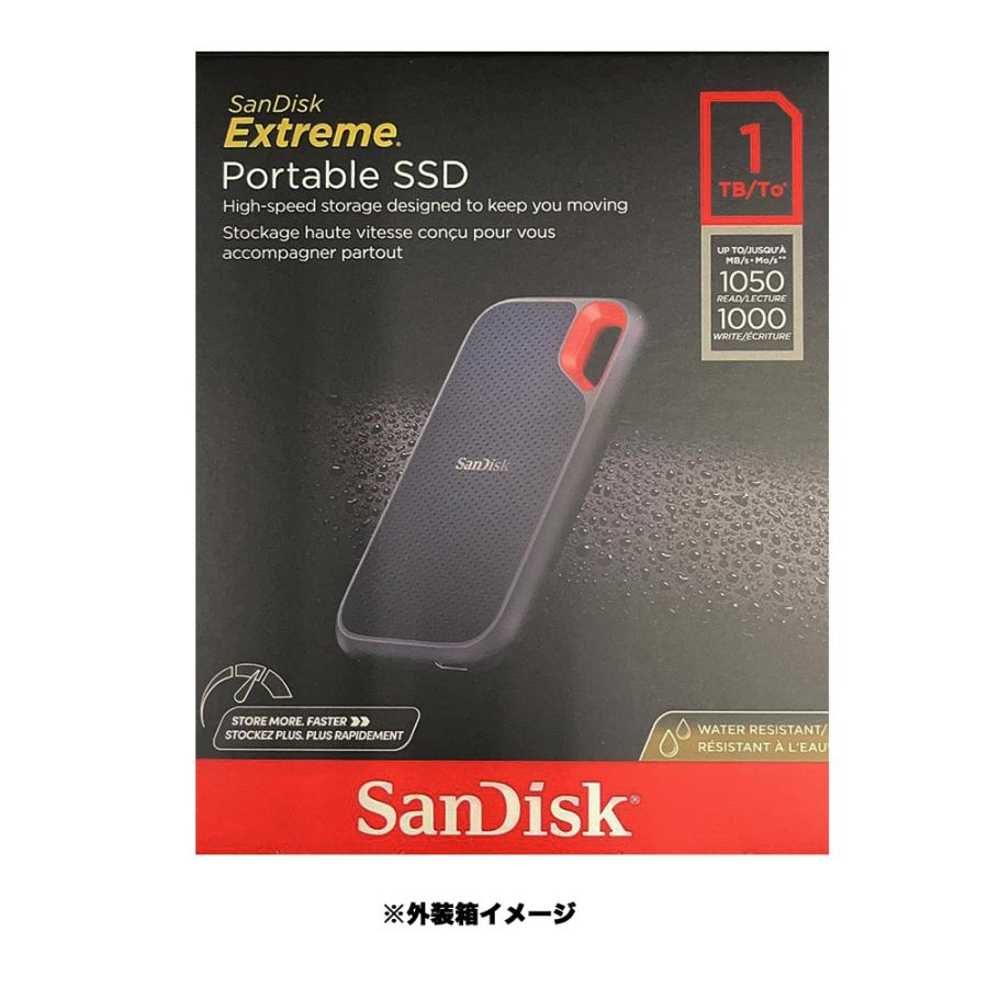 SanDisk SSD 外付け 1TB USB3.2Gen2 読出最大1050MB/秒 防滴防塵 SDSSDE61-1T00-GH25 エクストリーム ポータブルSSD V2 Win Mac PS4 PS5 海外向けエコパッケージ｜nissin-lux｜07